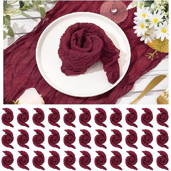Mixweer 50 Pcs Cheesecloth Napkins 20 x 20 Inch Wrinkled Gauze Cotton Dinner Napkins Napkins Cheese Cloth Napkins Decorative Cloth Napkins Rustic бордовый