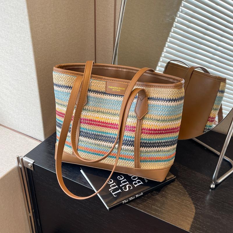 Popular Woven Large Bag Women's Bag Summer 2025 New Shoulder Tote Bag Large Capacity Straw Bag