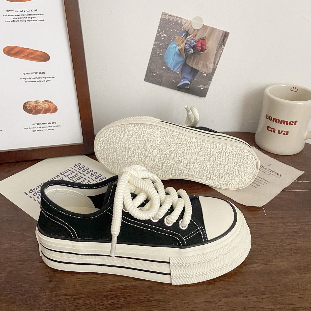 

Milk Huhu white shoes women s new autumn thin breathable shoes platform canvas shoes student versatile board shoes 40 чорний