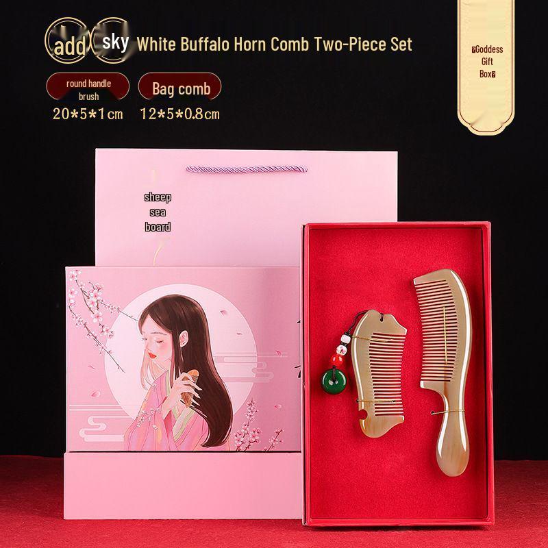 Ox Horn Comb Gift Set: Wedding Pair, Practical Comb for Mother's Day & Valentine's Gifts