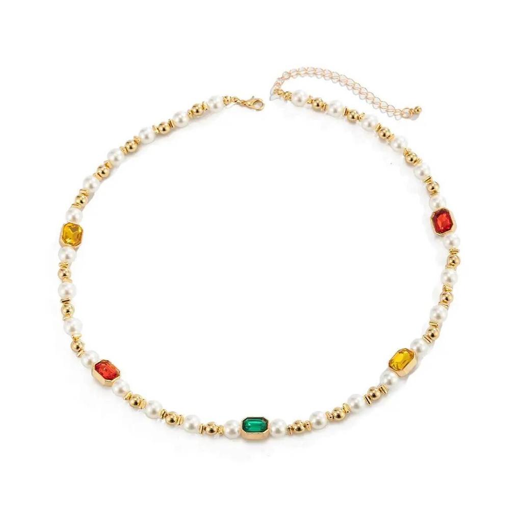 Ingemark Luxury Acrylic Rhinestone Imitation Pearl Beads Chain Necklace Men Retro Gold Color CCB Choker Necklace New Y2K Jewelry