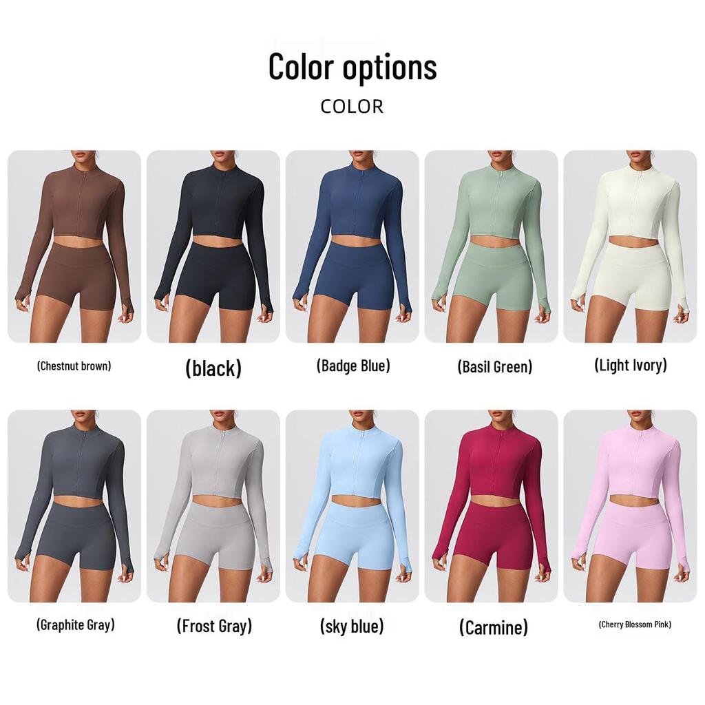 High-Waisted Hip-Lift Sports Shorts & Zip Jacket Yoga Set - Nude Feel for Casual Run & Fitness