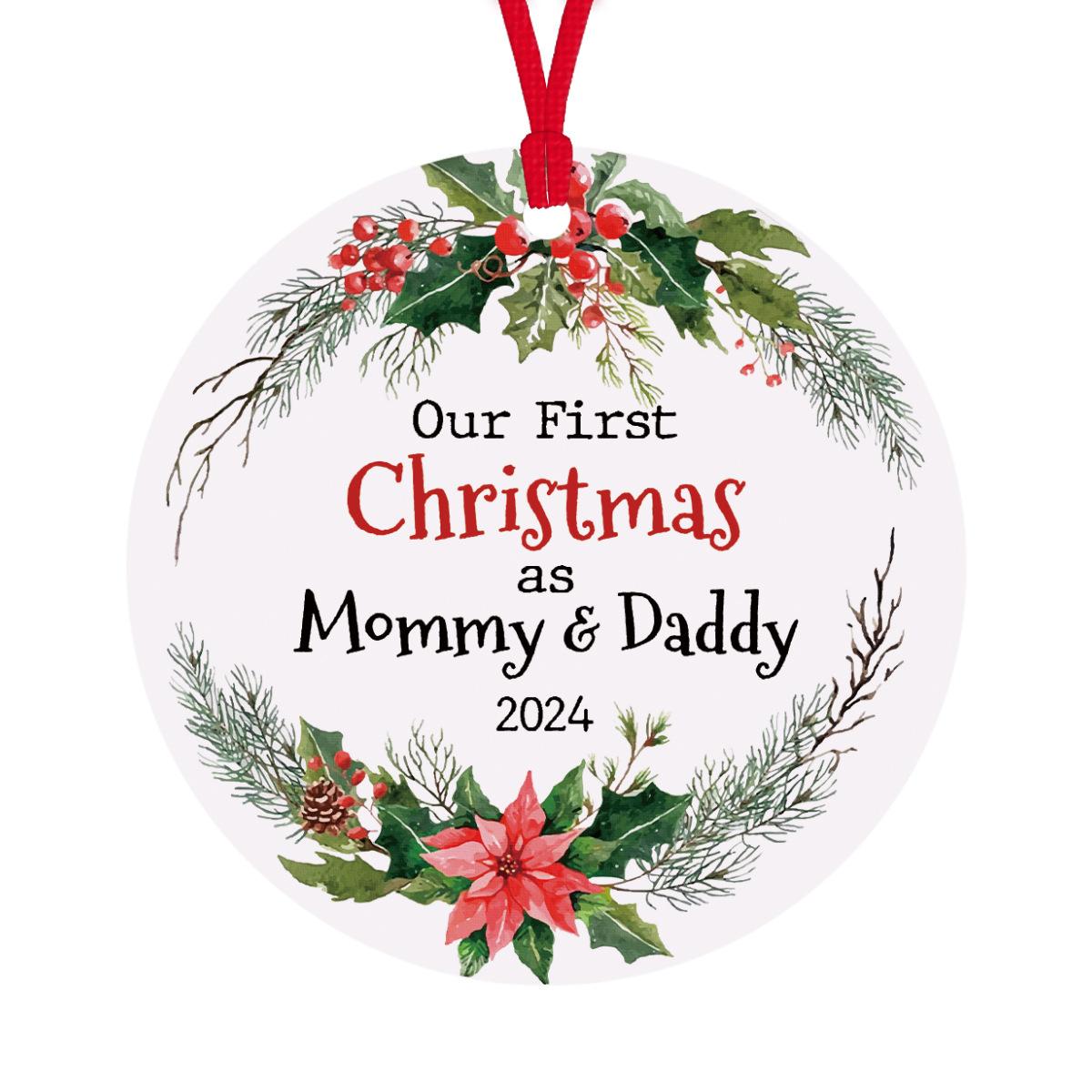 

Наше первое Рождество в качестве мамы и папы, акриловый кулон 2025 года «Первое Рождество ребенка» с рисунком Санта-Клауса для рождественской елки