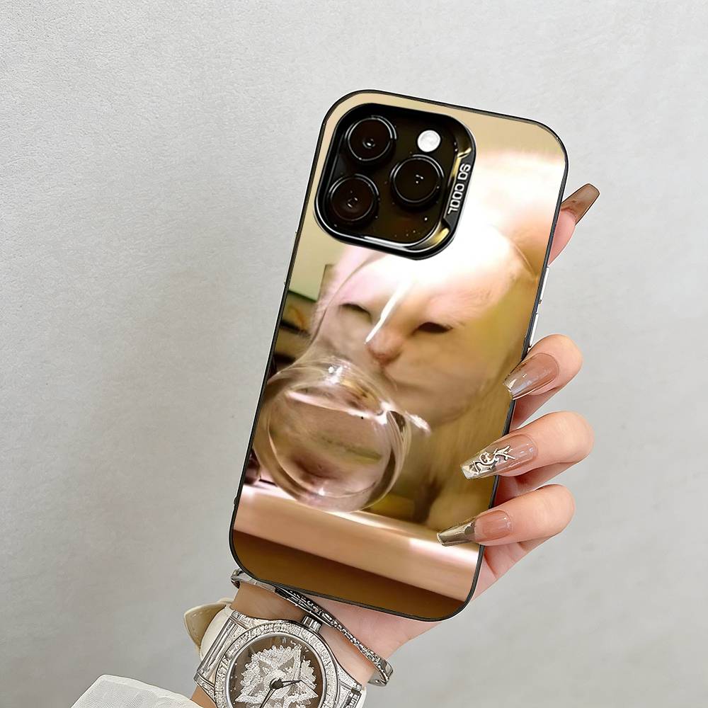 Funny Cat Phone Case  Phone Case For iPhone 17,16,15,14,13,12,11 Plus,Pro Max,XS,Colored Silver Plated Inside Cover
