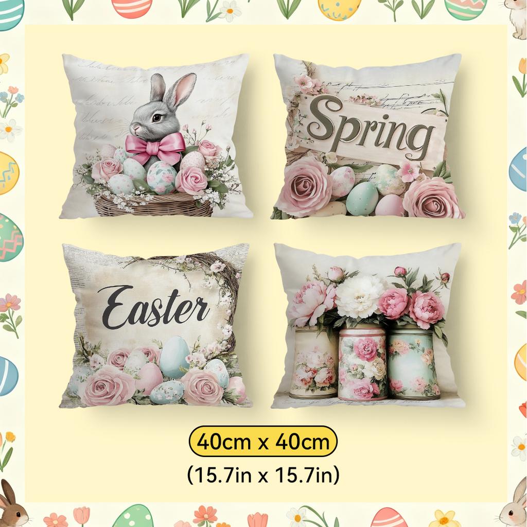 Rabbit Flower Easter Egg Pillowcase Printed Polyester 40/45/50Cm Throw Pillowcover Decorative Sofa Cushion Pillowslip Home Decor