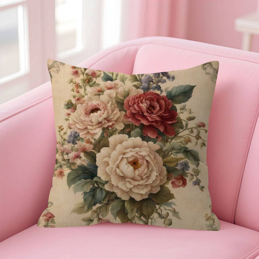 Vintage Floral Art Flower Pillowcase Toon Gift Cushion Cover Bedroom Home Sofa Chair Seat Decor Pillow Case