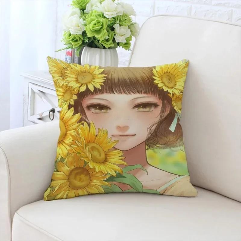 Față de pernă decorativă de lux pentru casă, pentru mașină, sufragerie, canapea, cu model Fata cu floarea-soarelui