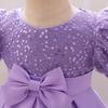 New European & American 1-Year-Old Girls' Bow Princess Dress with Puff Sleeves & Sequined Skirt