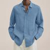 Men's 2024 Autumn V-Neck Long-Sleeve Loose Button Cotton-Linen Shirt