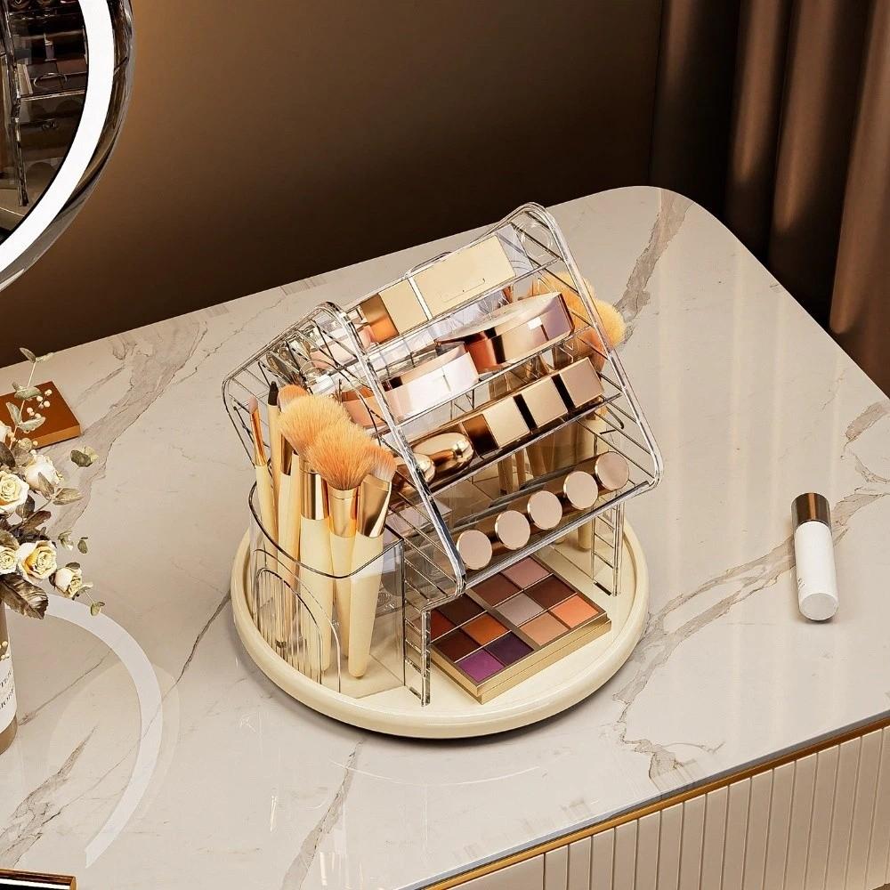 Rotating Desktop Cosmetic Organizer Multifunctional Makeup Brush Storage Box Lipstick Stand Vanity