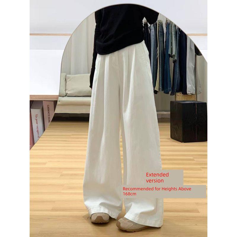 Black High-Waisted Wide-Leg Jeans for Women, Spring Season, Plus-Size, Loose Fit, Slimming, Casual Style, Long Straight-Leg Pants, Floor-Length