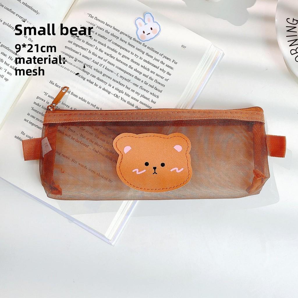 Adorable Small Bear Mesh Pen Bag With Design For Kids And Students