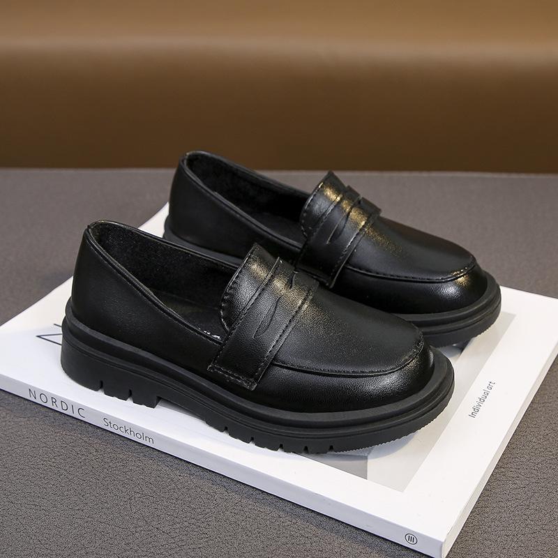 Kinderschuhe im britischen Stil aus schwarzem Leder - Lässige Frühjahrs-/Herbst-Fahrschuhe für Jungen und Mädchen