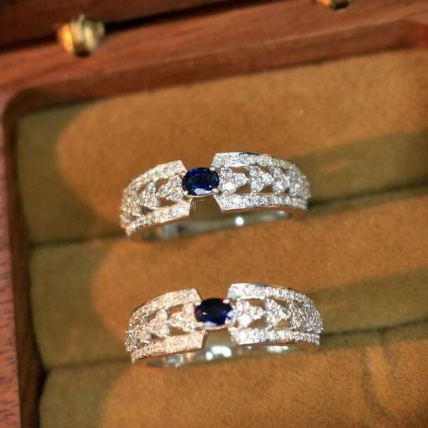 New Sapphire Ring Full Diamond Set Zircon Ring Elegant Light Luxury Fashion Accessories for Women
