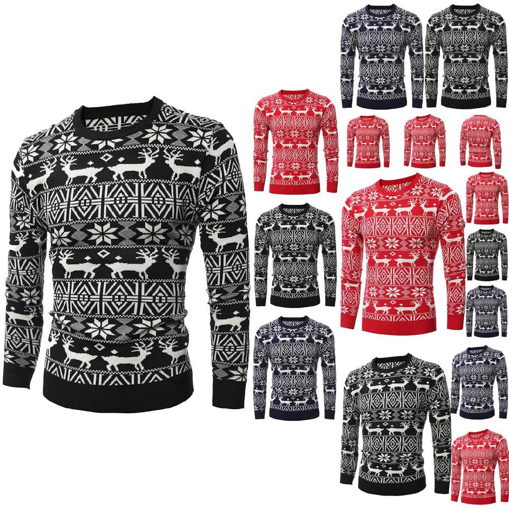 Klassischer Slim Fit Herren Weihnachts-Pullover mit O-Ausschnitt und Schneeflocken-Design