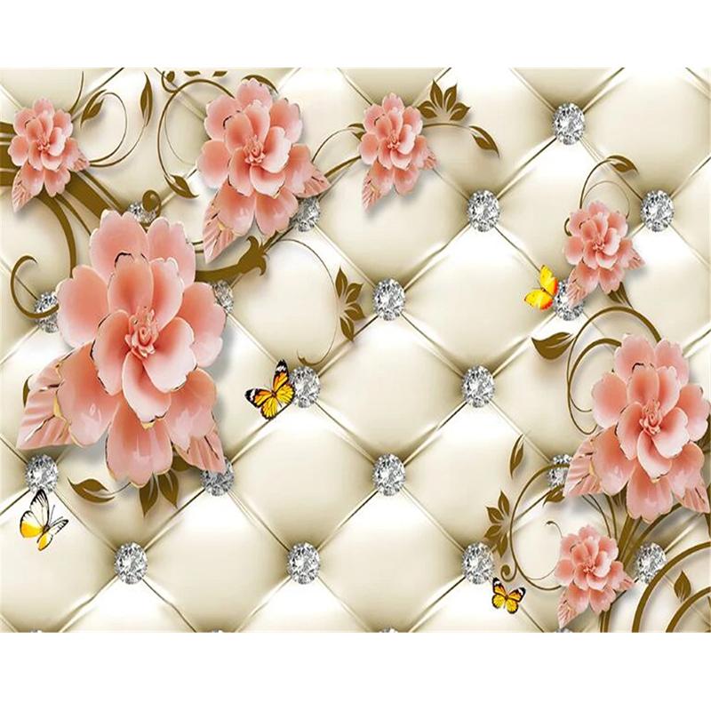 Wallpaper European Soft Bags Wallpaper Diamond Flowers Butterfly Mural House Living Room Bedroom 3d Wallpaper