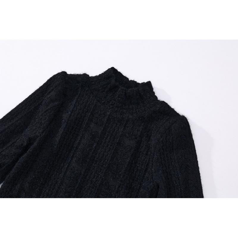 Children's Fleece-Lined High-Neck Base Shirt Winter New Style Girls' Korean Version Lace Long-Sleeve Thickened Top