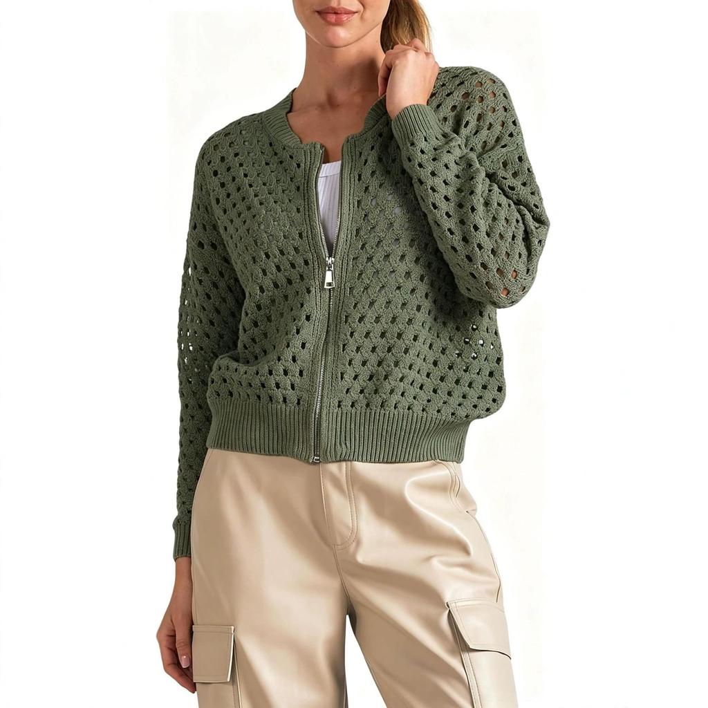 Women's Summer Zipper Sweater: Slimming Mesh Fashion Jacket