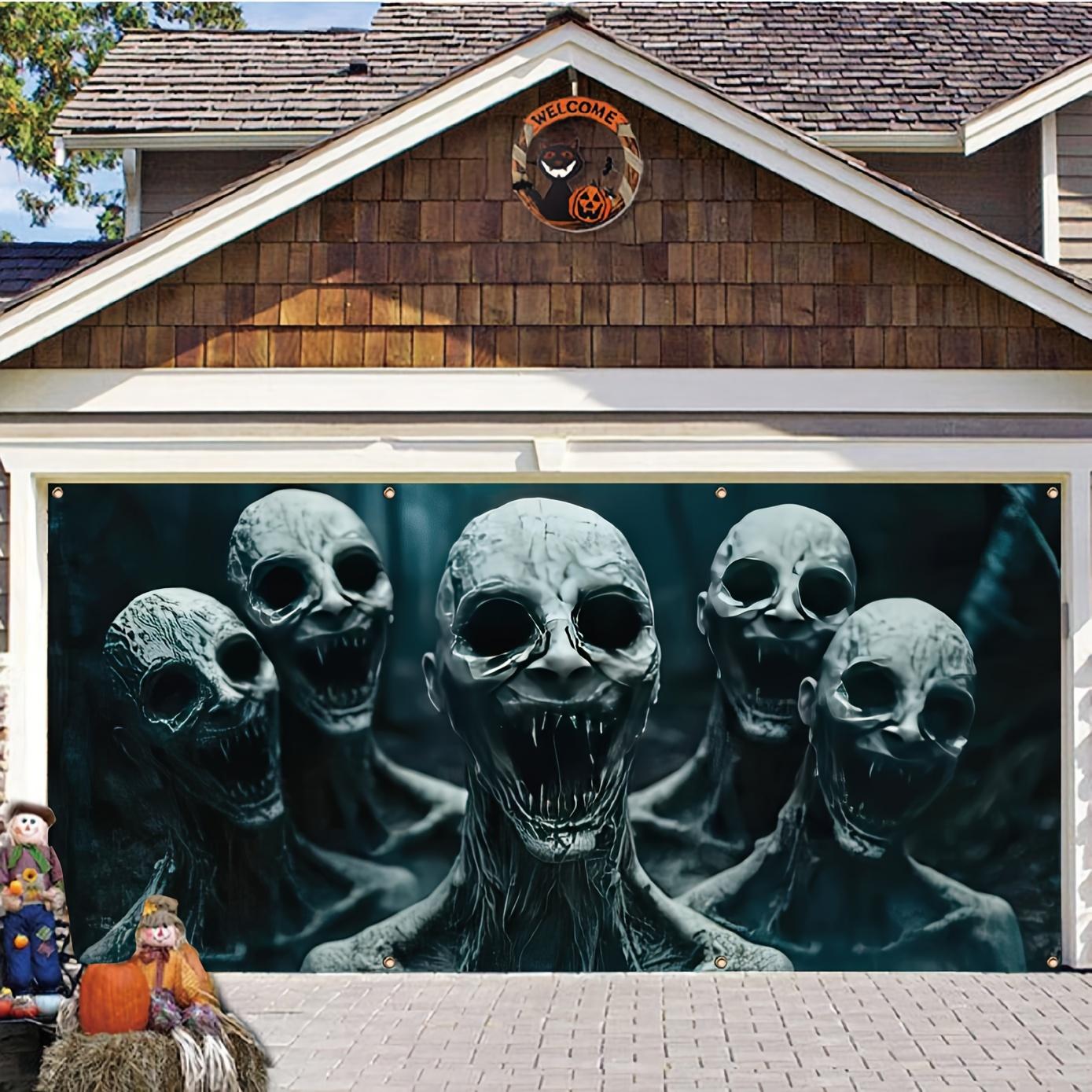Halloween garage door banner decoration creepy forest and screaming skull design holiday wall props 100x150cm