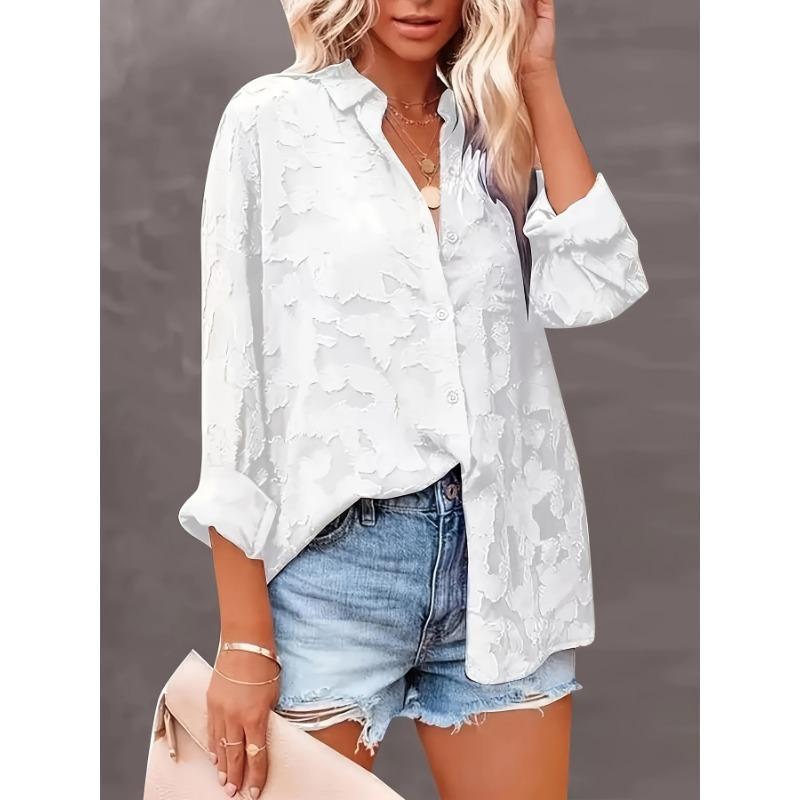 Blusa Feminina Elegante com Estampa Floral Lilás | Decote Chique com Abertura e Mangas Babados | Roupa Casual a Formal para Primavera/Verão/Outono