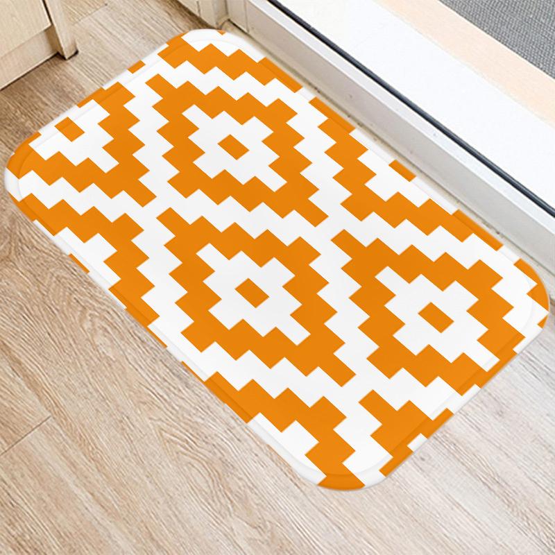 Fashion Orange Geometric Pattern Entrance Door Mat Bathroom Kitchen Anti-Slip Floor Indoor Room Home Decor Non-Slip Rug