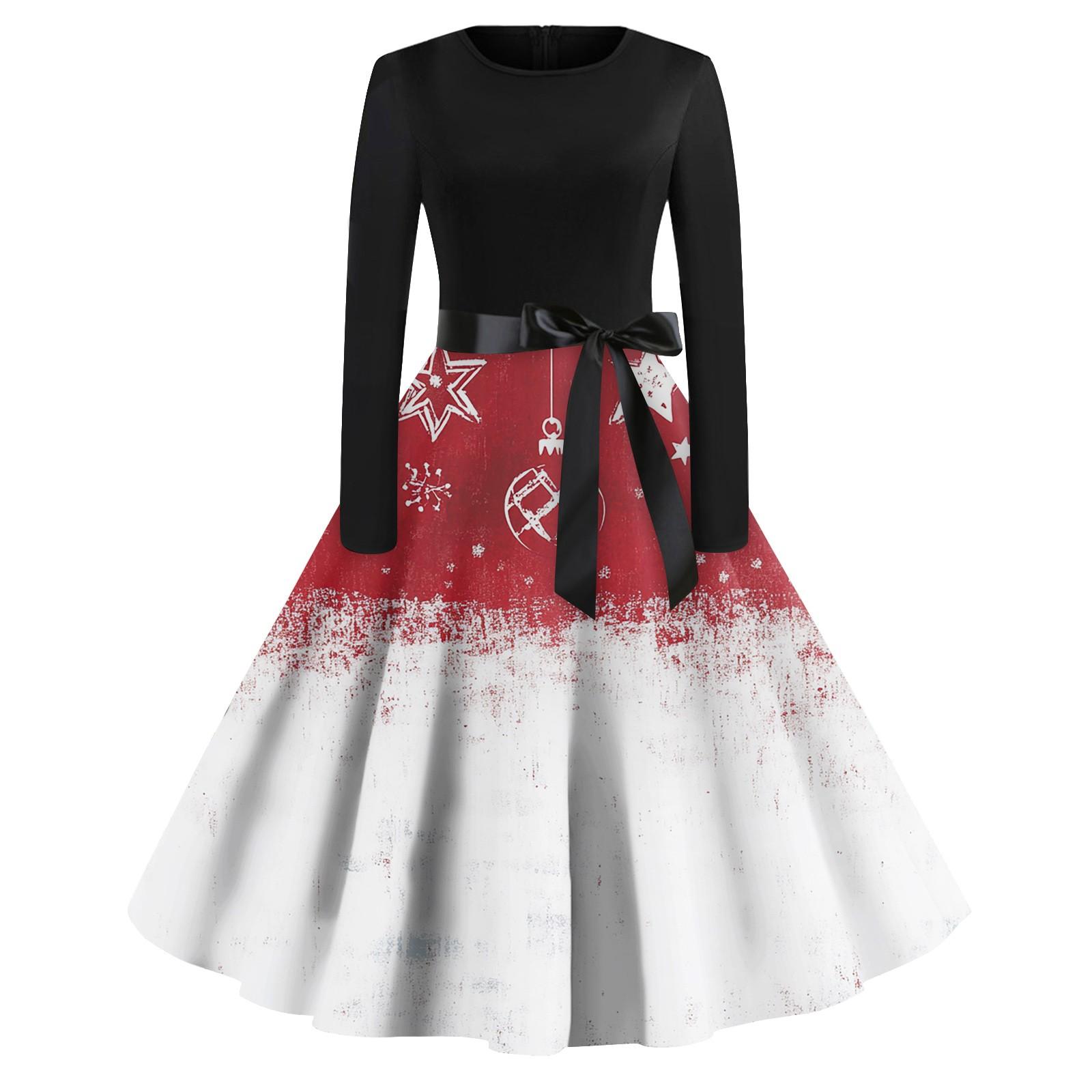 

Женские рождественские принты с длинным рукавом и круглым вырезом больших размеров вечерние выпускные платья XXXXL киноварь