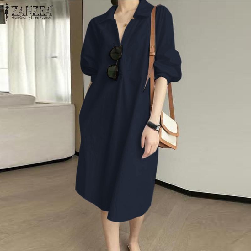 ZANZEA Lässiges Hemdkleid mit Umlegekragen und 3/4-Ärmeln für Damen