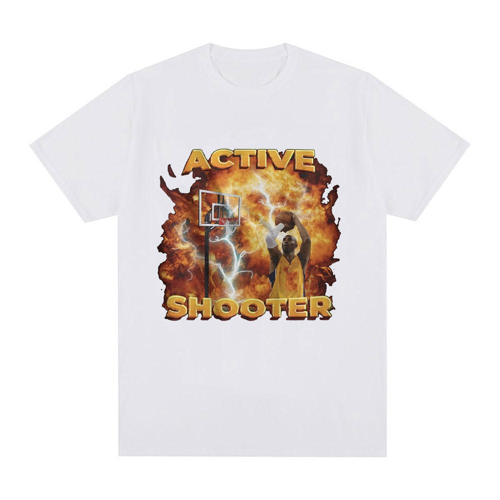 Active Shooter Funny Basketballer Meme Graphic T-shirt Men Fashion Short Sleeve T-shirts Cotton Casual Oversized T Shirts Unisex