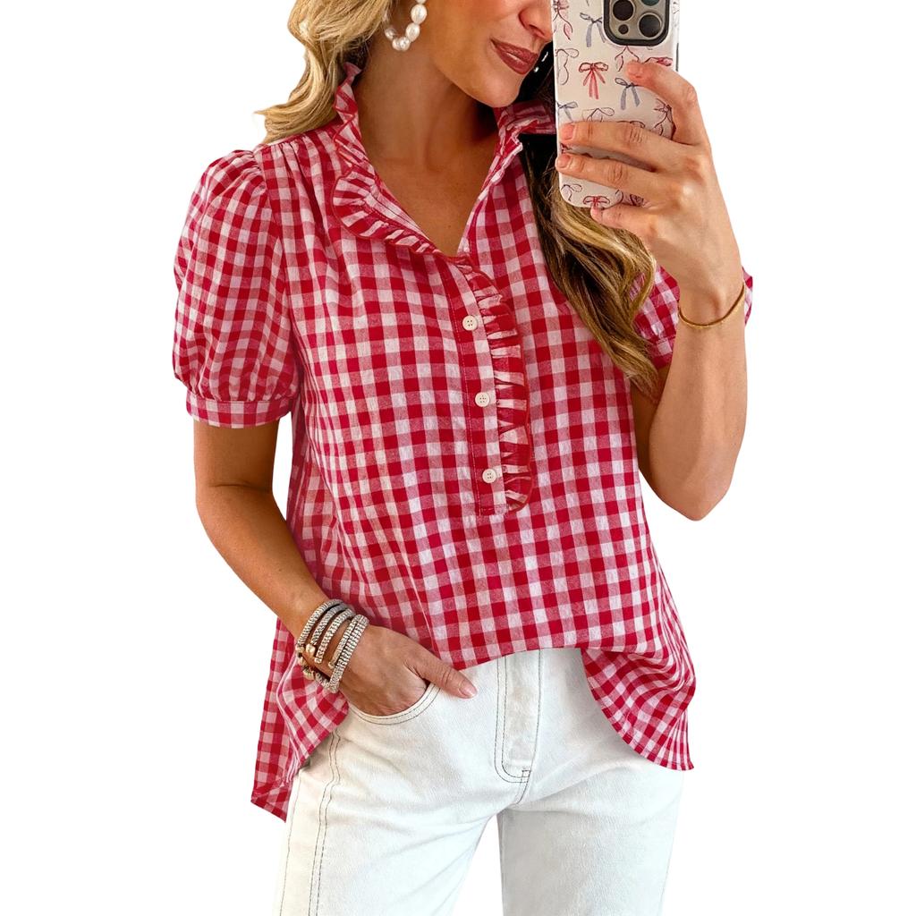 Camisa a Rayas y Cuadros Casual de Moda para Mujer