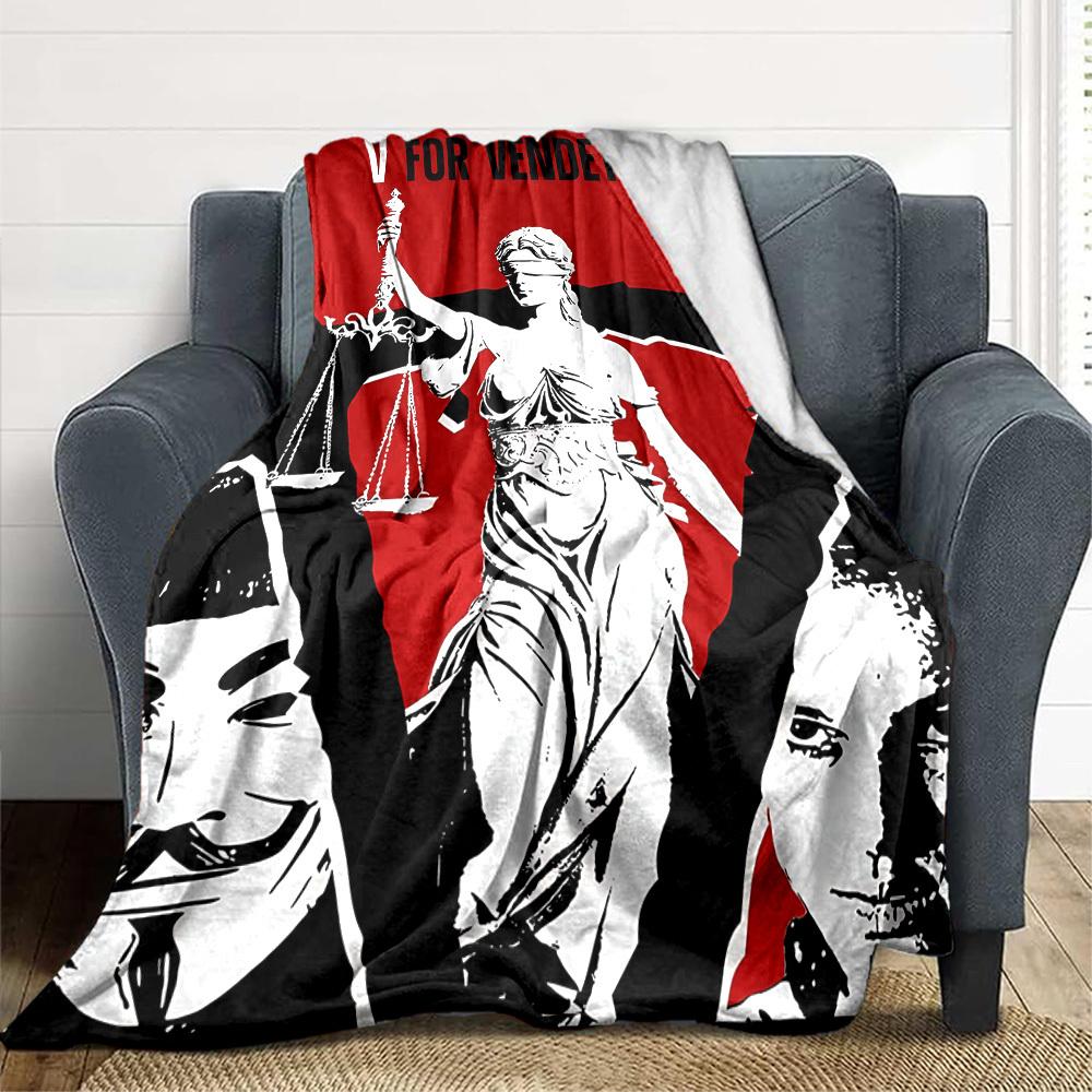 1pc V for Vendetta Flannel Throw Blanket - HD Printed Lightweight Soft Warm All-Season Blanket for Sofa, Bed, Travel, Camping 087