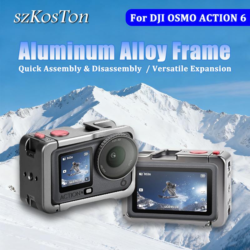 Neues Vollschutz-Rahmengehäuse für DJI OSMO ACTION 6 mit Cold Shoe 1/4-Loch Metallkäfig-Halterung Aluminiumlegierungsschale