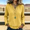 Women's Color Casual V-Neck Long Sleeve Cotton Linen Top