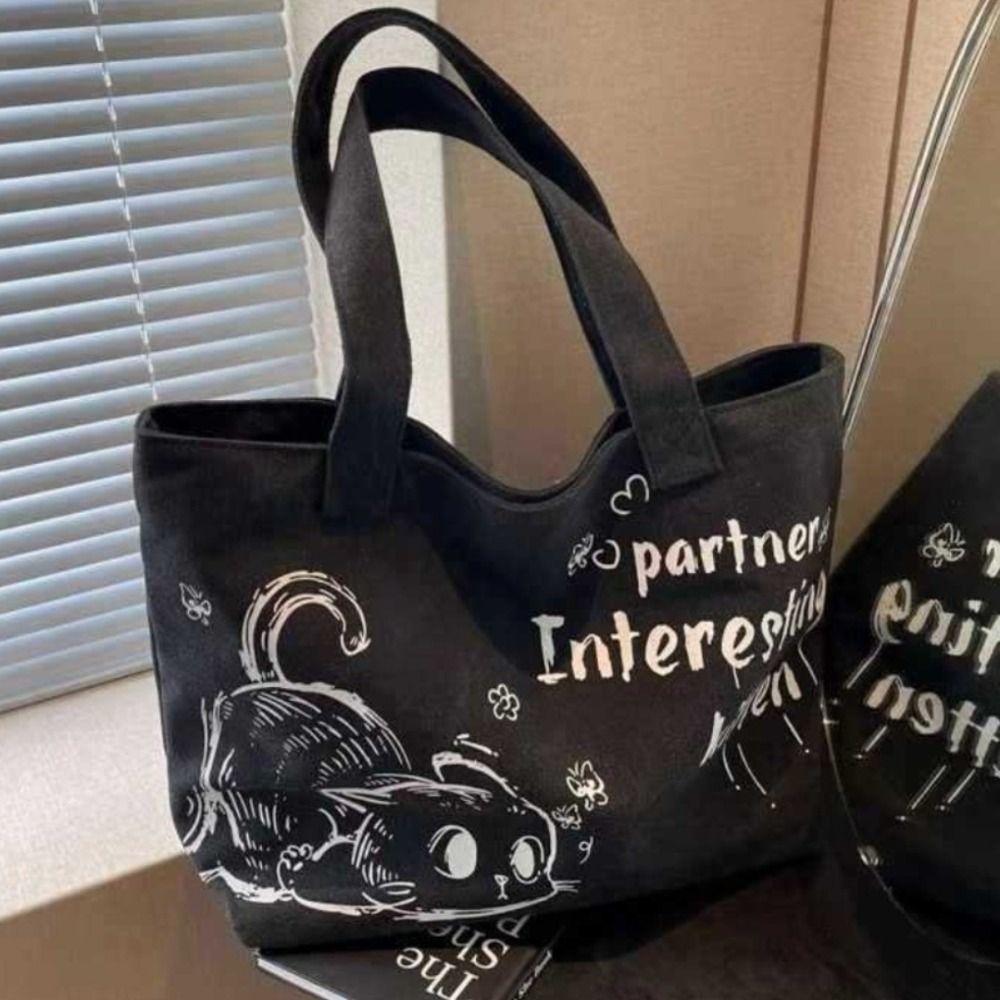 Fashion Cute Cat Tote Bag Large Capaci Canvas Shoulder Bag Casual Commuting Bag Women's Handbag Student