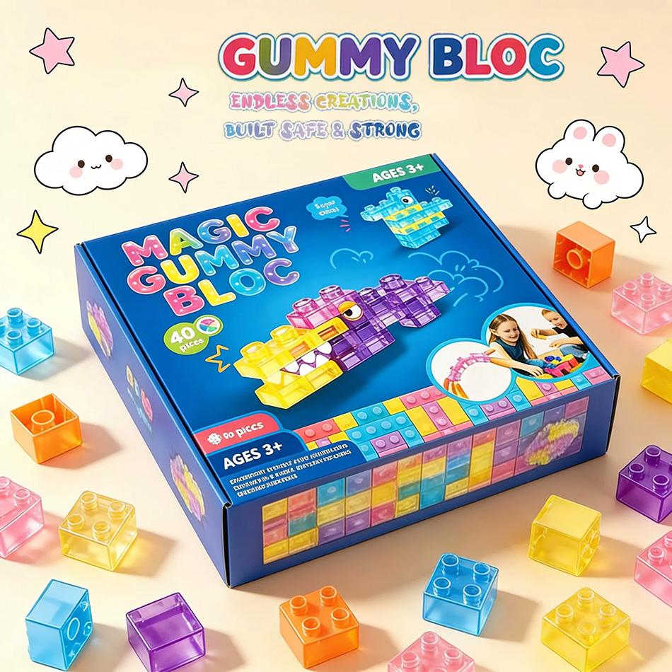 New Transparent Crystal Soft Gummy Jelly Building Blocks Squishy Stretchy Toy For Kids Creative Tabletop Games Collectible Toy