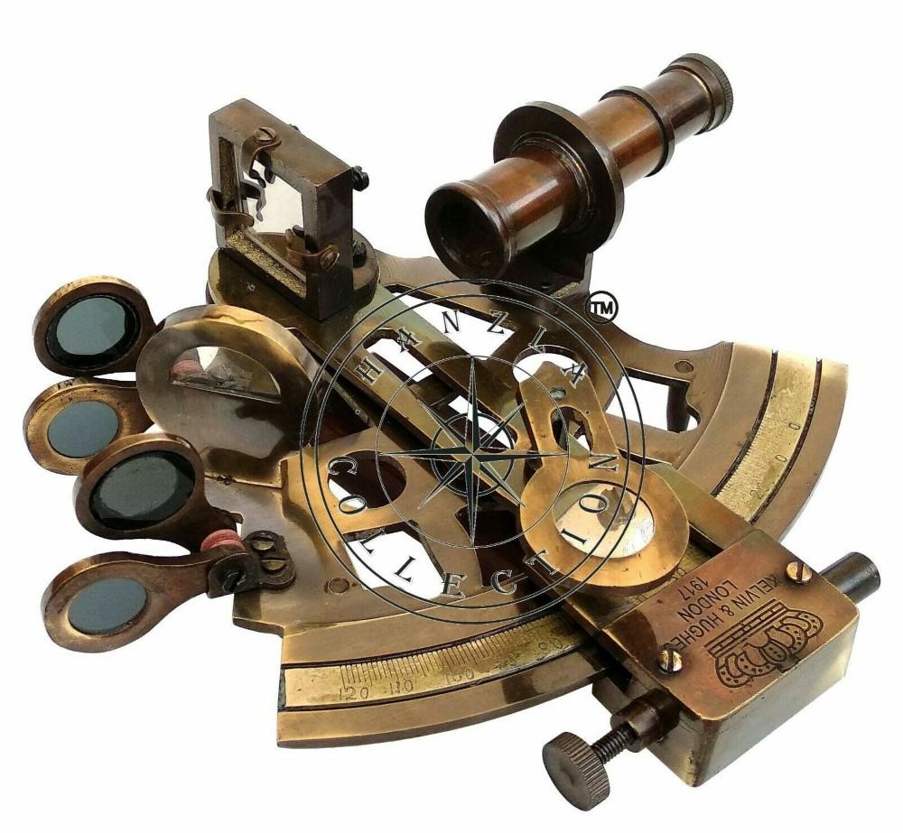 Antiker Messing Funktionierender Marine Sextant Sammlerstück Vintage Nautisches Schiff Astrolabium