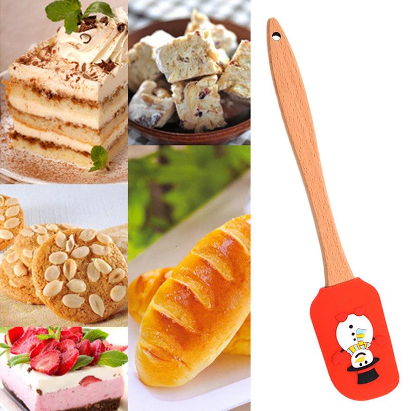 Silicone Spatula Wooden Handle Silicone Scraper Integrated Scraper With Wooden Handle Christmas Kitchen Utensils Holiday Cute
