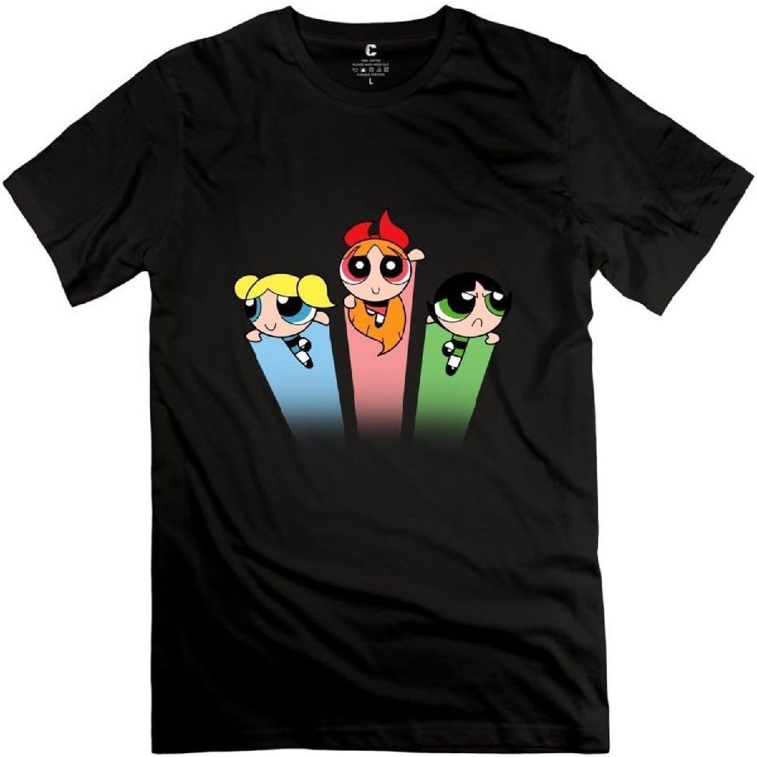 Men The Powerpuff Girls T-Shirt XXL Black 100% Cotton Print Clothing S