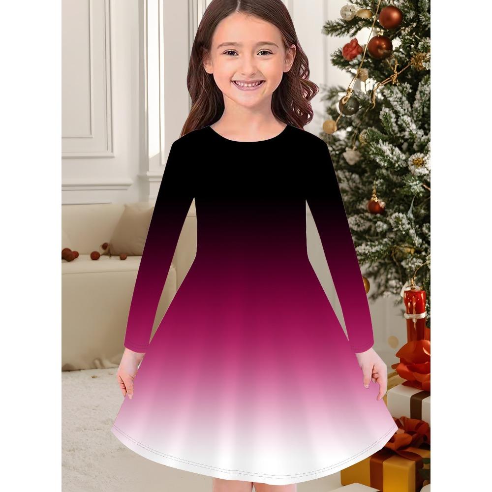 Girls' 3D Gradient Princess Dress Long Sleeve Summer Spring Vacation Daily Holiday Princess Beautiful Sweet Kids 4-12 Years Casual Dress A Line Dress