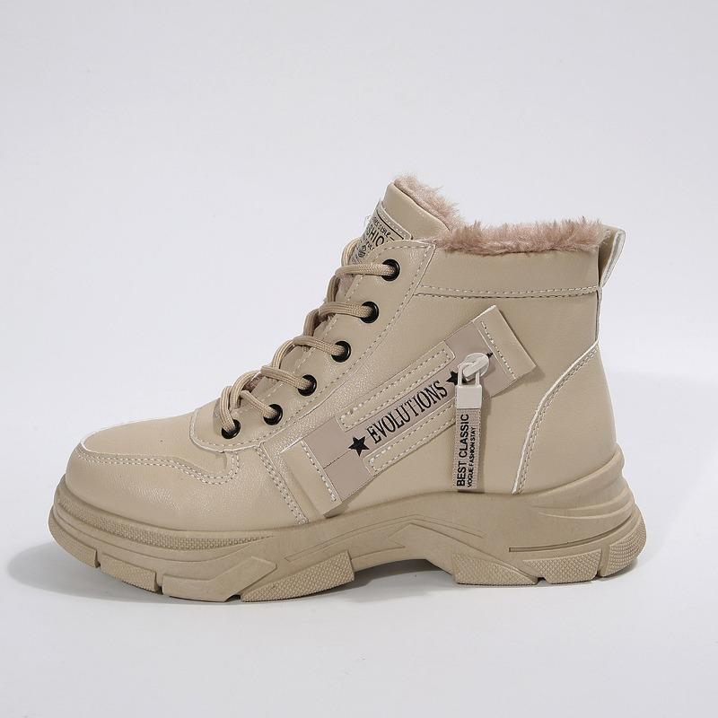 New Large-sized Casual Fleece Cotton Shoes and Women's Versatile Lace-up Casual Fleece Snow Boots