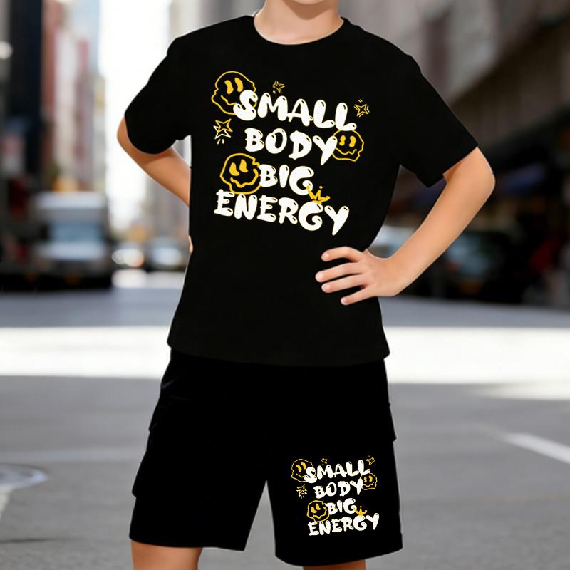 

Boys 2 Piece Sunshine Confidence Print Outfit, Short Sleeve T-Shirt and Shorts Set for Kids Age 5-14,Black and White Sporty Casual Summer Clothes 5-6 Years чёрный