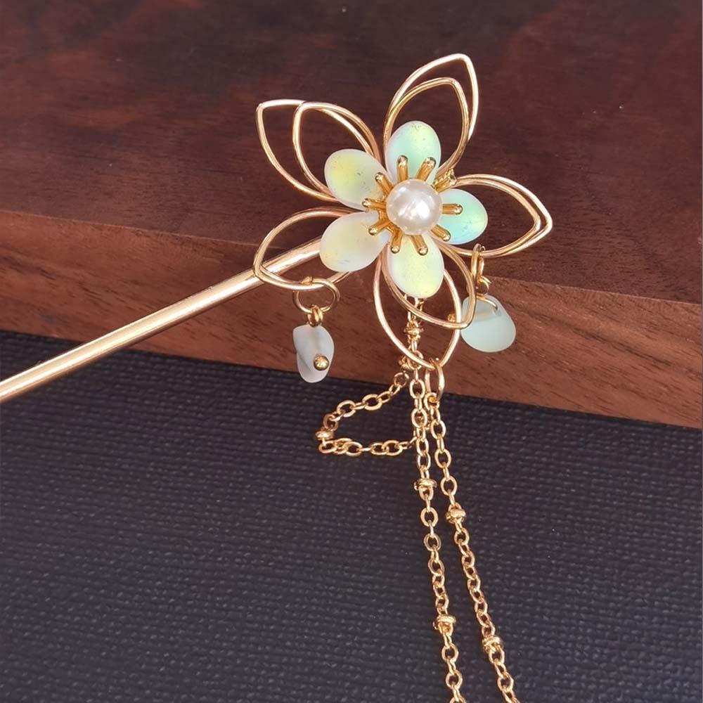 Classic Girl Handwork For Women Long Tassel Zinc Zinc Alloy Hair Accessories Hanfu Hair Stick Flower Hairpin