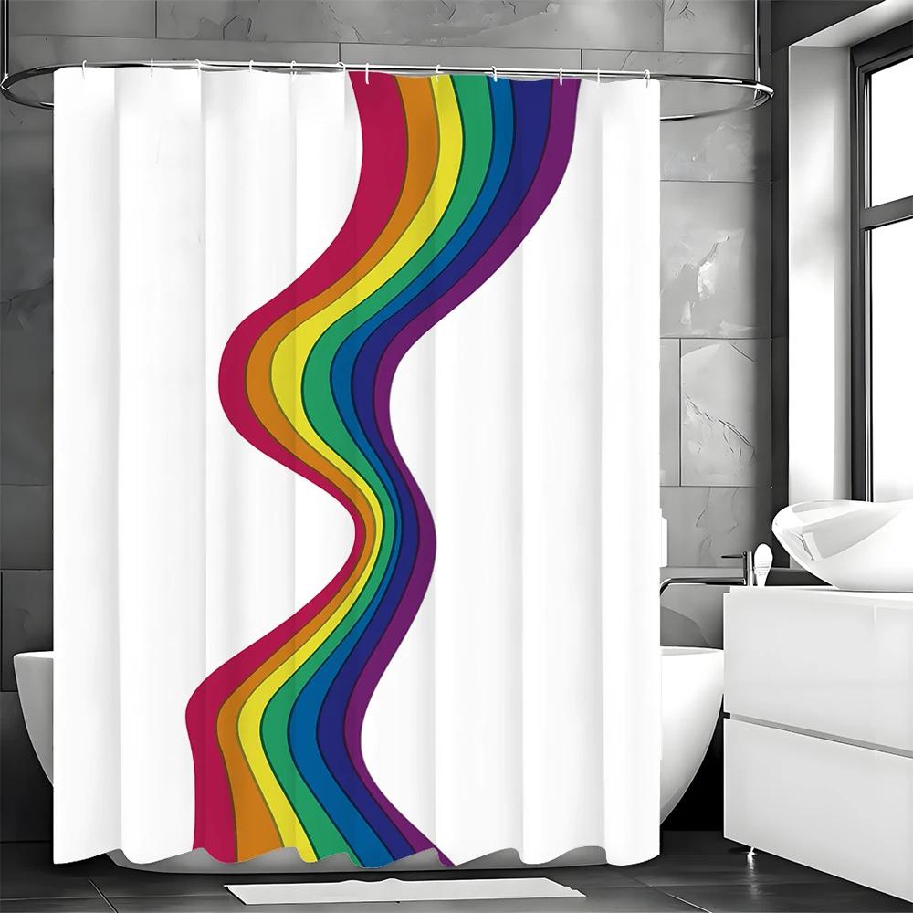 Cartoon Rainbow Shower Curtain, Bathroom Decorative Shower Curtain, Waterproof Shower Curtain with Hooks
