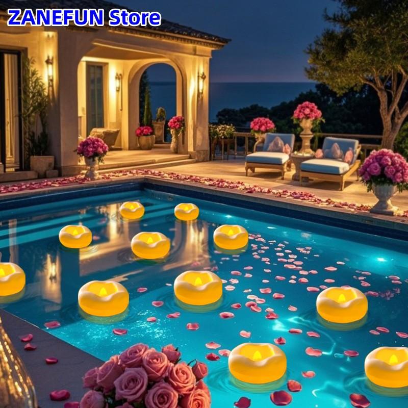12-Pack Water Floating Flameless Waterproof Led Candle Lamp Flashing Romantic Wedding Decorations Water Float Swimming Pool