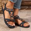 New Flat-bottomed, Fashionable, Large-sized Sandals with Round Heads and Flip-top Casual Beach Shoes
