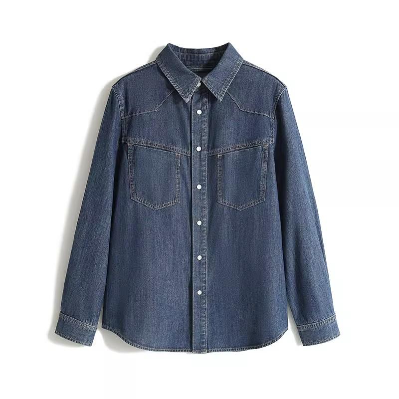 Women's French Retro Blue Denim Shirt - 2025 Spring Layering Versatile Top