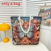 Canvas Embroidered Shoulder Bag With Large Capacity For Casual Daily Use
