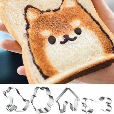 4Pcs/Set Cookie Cutter Dog House Paw Bone Shape Easy Release Food Grade Stainless Steel Press Biscuit Cutting Mold Kit Kitchen Baking Tools