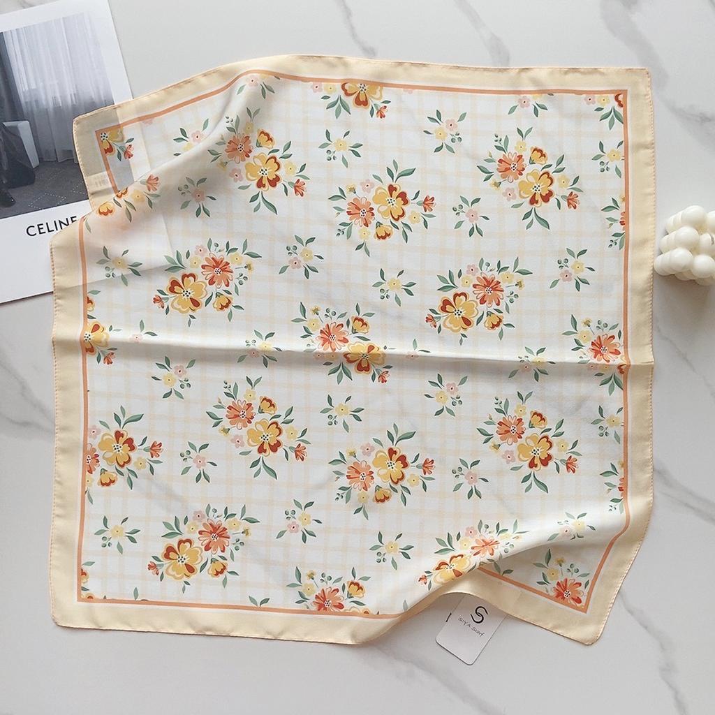 58 CM Sommer Neuer Quadratischer Schal Aus Künstlicher Seide Mit Künstlerischem Blumenschal, Haarband, Dekoratives Vielseitiges Kleines Kopftuch Für Damen