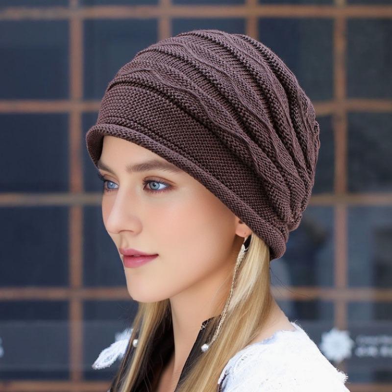 

Женская вязаная шапка весна-осень эластичная шапка-бини One Size коричневый