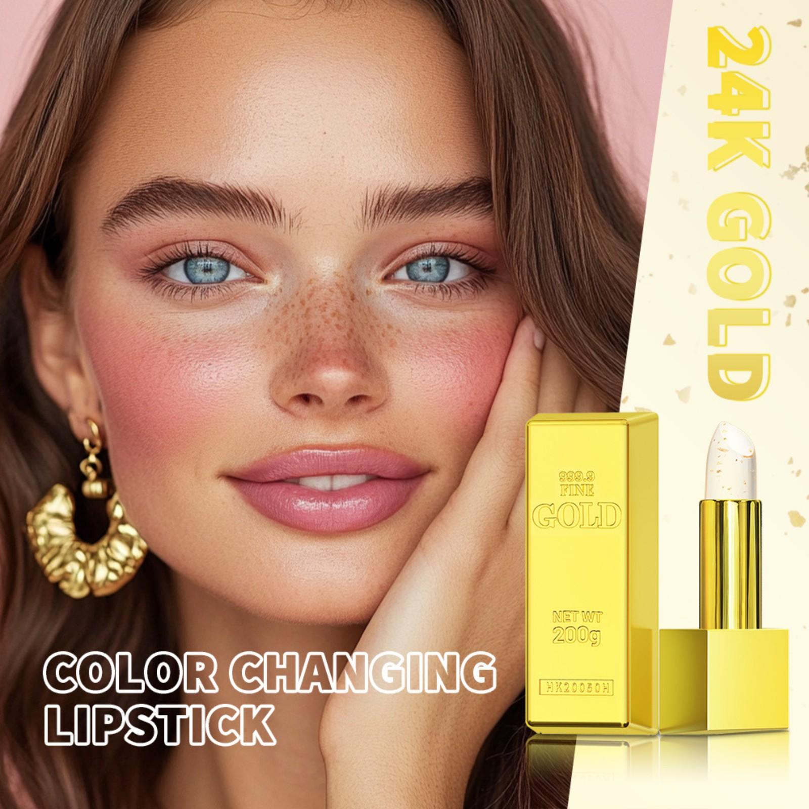 Color-changing Lipstick Moisturizing And Lasting Moisturizing Fashionable Shiny Gold Foil Color-changing Lipstick One Size
